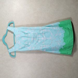 04174 Lilly Pulitzer aqua & green lined lace sleeveless dress 0